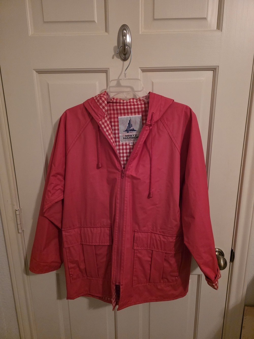 Vintage Misty Harbor Red Hooded Rain Jacket With Gingham - Lining